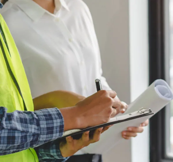 Consultant meeting with a client in their home.