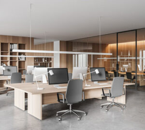 Commercial glass installation in an office of a corporate building.