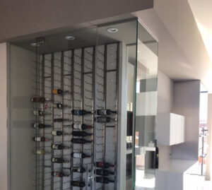 custom glass wine enclosure installed in customer's home.
