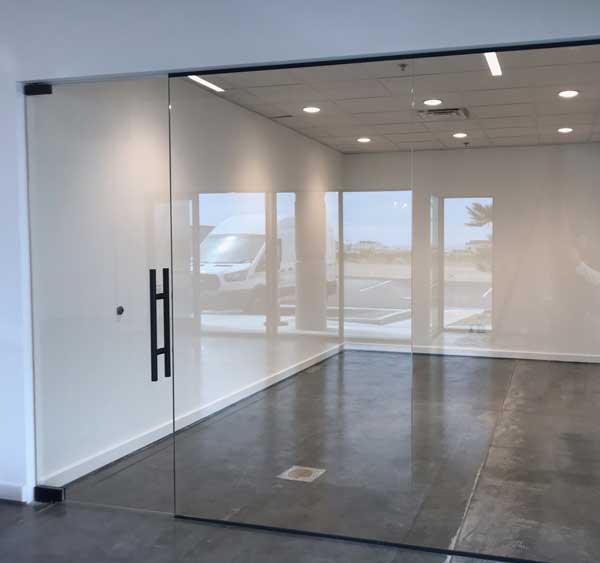 Custom glass in a commercial building.