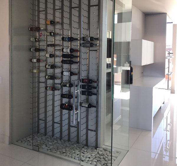 Custom glass wine enclosure, installed in customer's Las Vegas home.